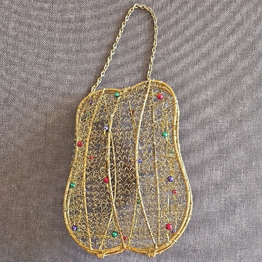 Elegant Gold Tone Mesh Clutch with Multicolor Accents
